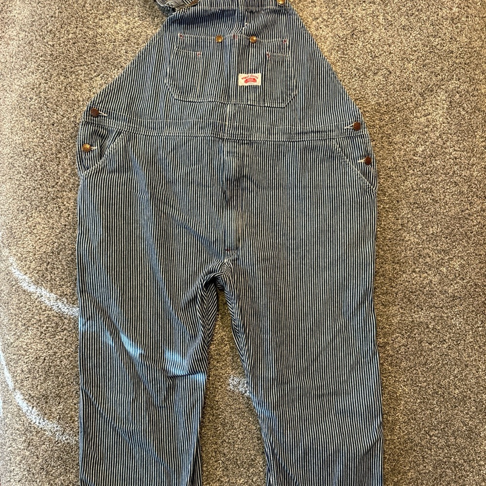 Round House Bib Overall Mens  44x30 Stripe Conductor Railroad Farmer Ranch Denim